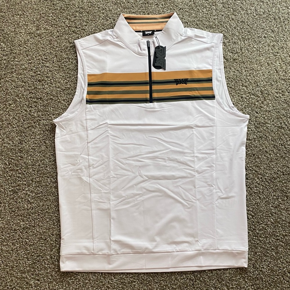NWT PXG Jersey Quarter Zip White Stripe Detailed Vest